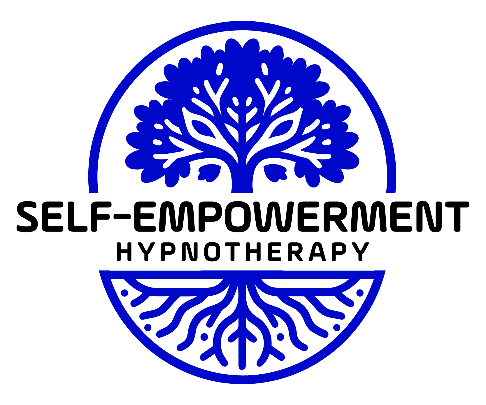 A blue circle with the words self-empowerment hypnotherapy in it.